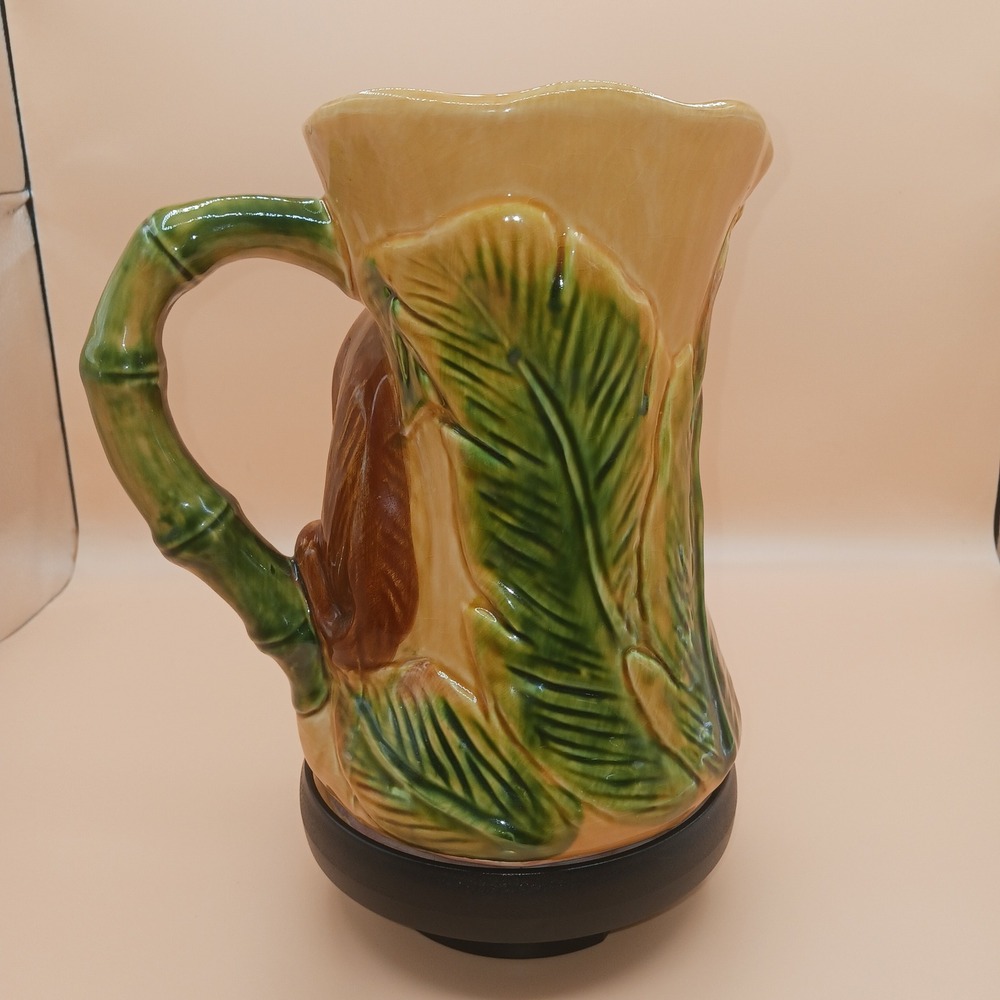 Vtg Ceramic Monkey Pitcher Bamboo Handle Tropical Jungle Palm Leaf Decor Maxcera - Picture 6 of 8